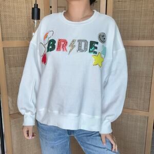 Judith March BRIDE White cotton sweatshirt with star patches size large